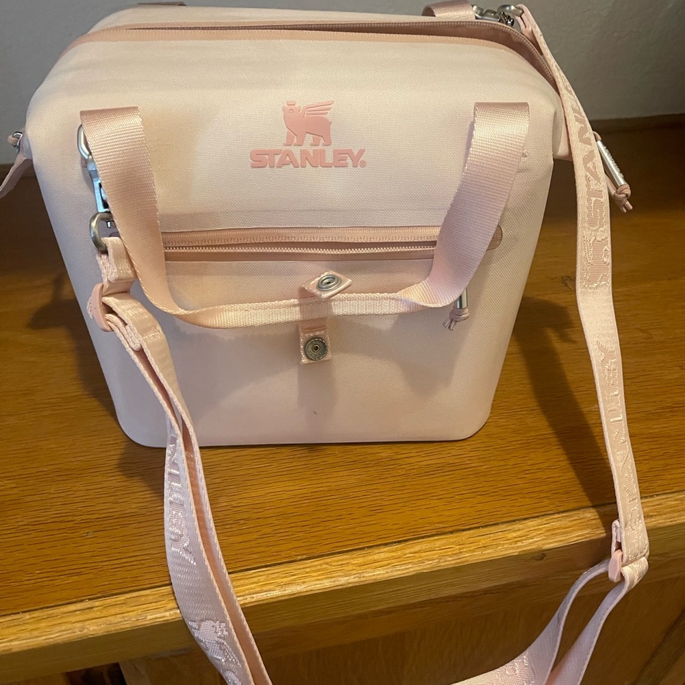 Stanley Pink Travel Bag with Flap Closure and Gold Accents